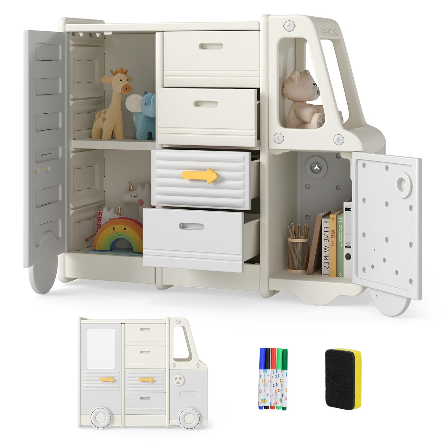 Kids Toy Storage Organizer Bus, 4 Drawers, Gray Kids Storage at Gallery Canada
