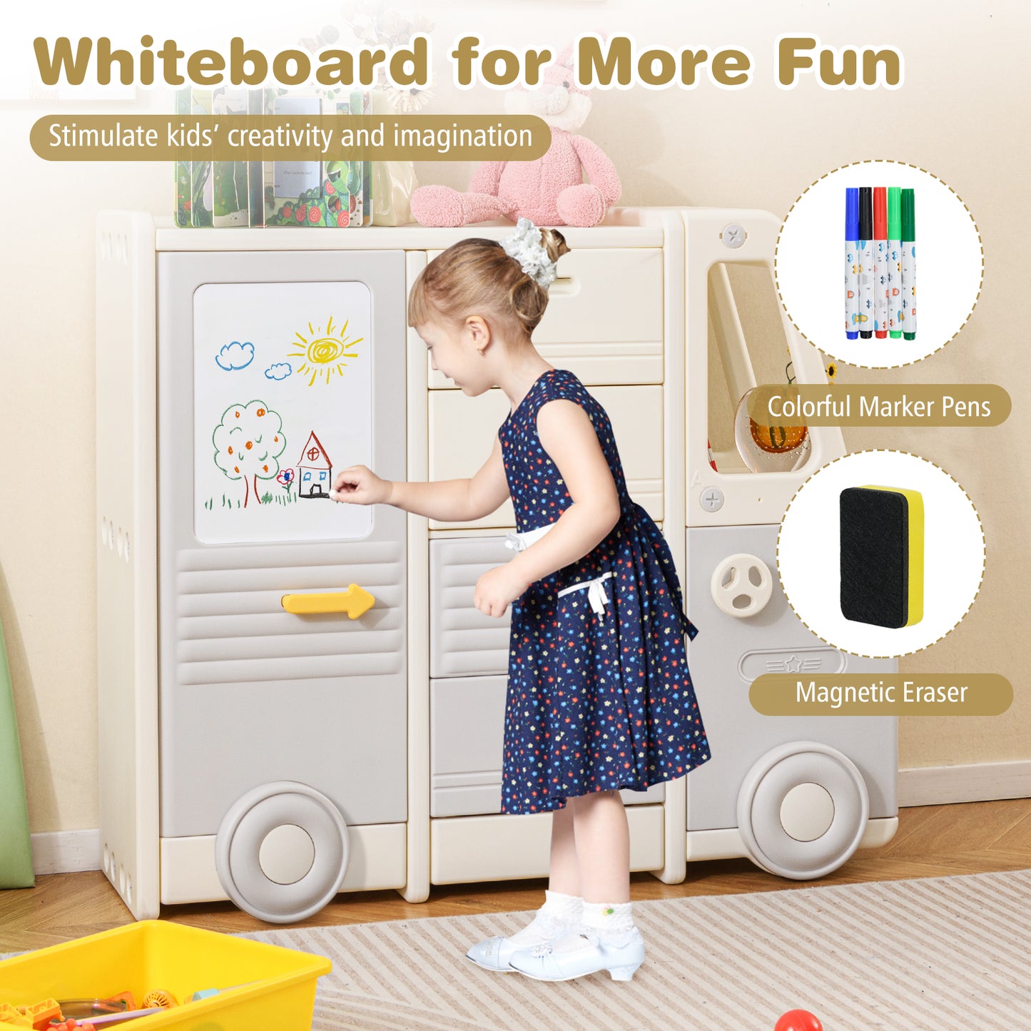 Kids Toy Storage Organizer Bus, 4 Drawers, Gray Kids Storage at Gallery Canada