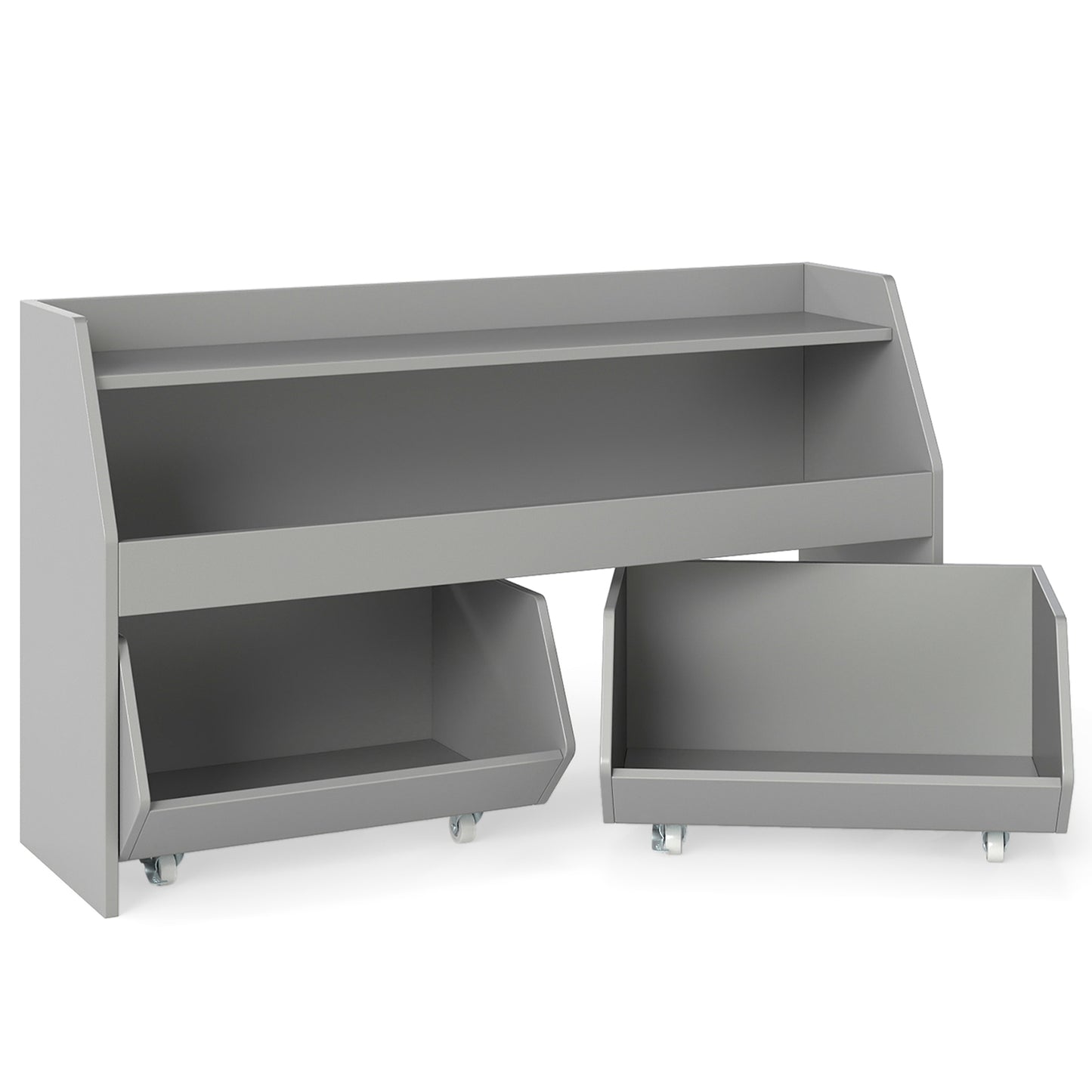 Kids Toy Storage Organizer Wooden Bookcase with 2 Movable Drawers, Gray Kids Storage at Gallery Canada