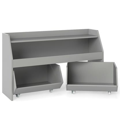 Kids Toy Storage Organizer Wooden Bookcase with 2 Movable Drawers, Gray Kids Storage at Gallery Canada