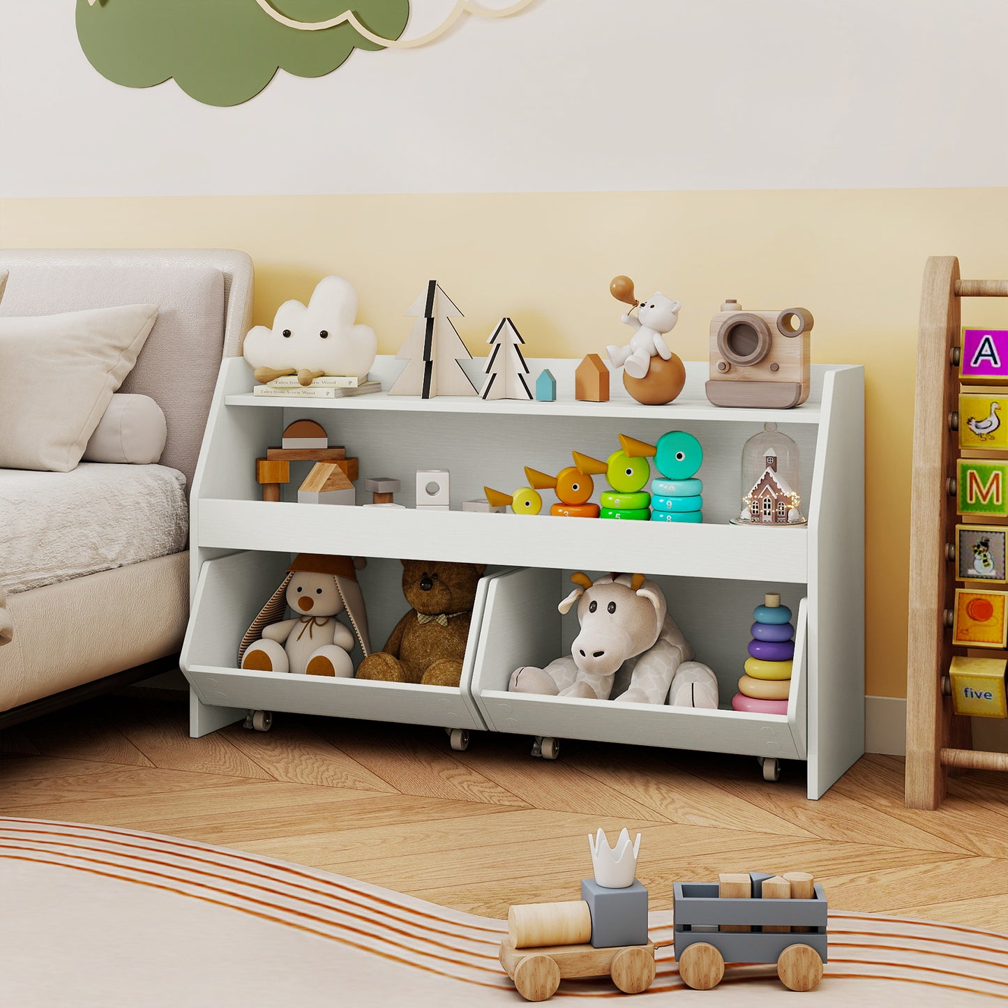 Kids Toy Storage Organizer Wooden Bookcase with 2 Movable Drawers, White Kids Storage at Gallery Canada