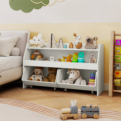 Kids Toy Storage Organizer Wooden Bookcase with 2 Movable Drawers, White Kids Storage at Gallery Canada