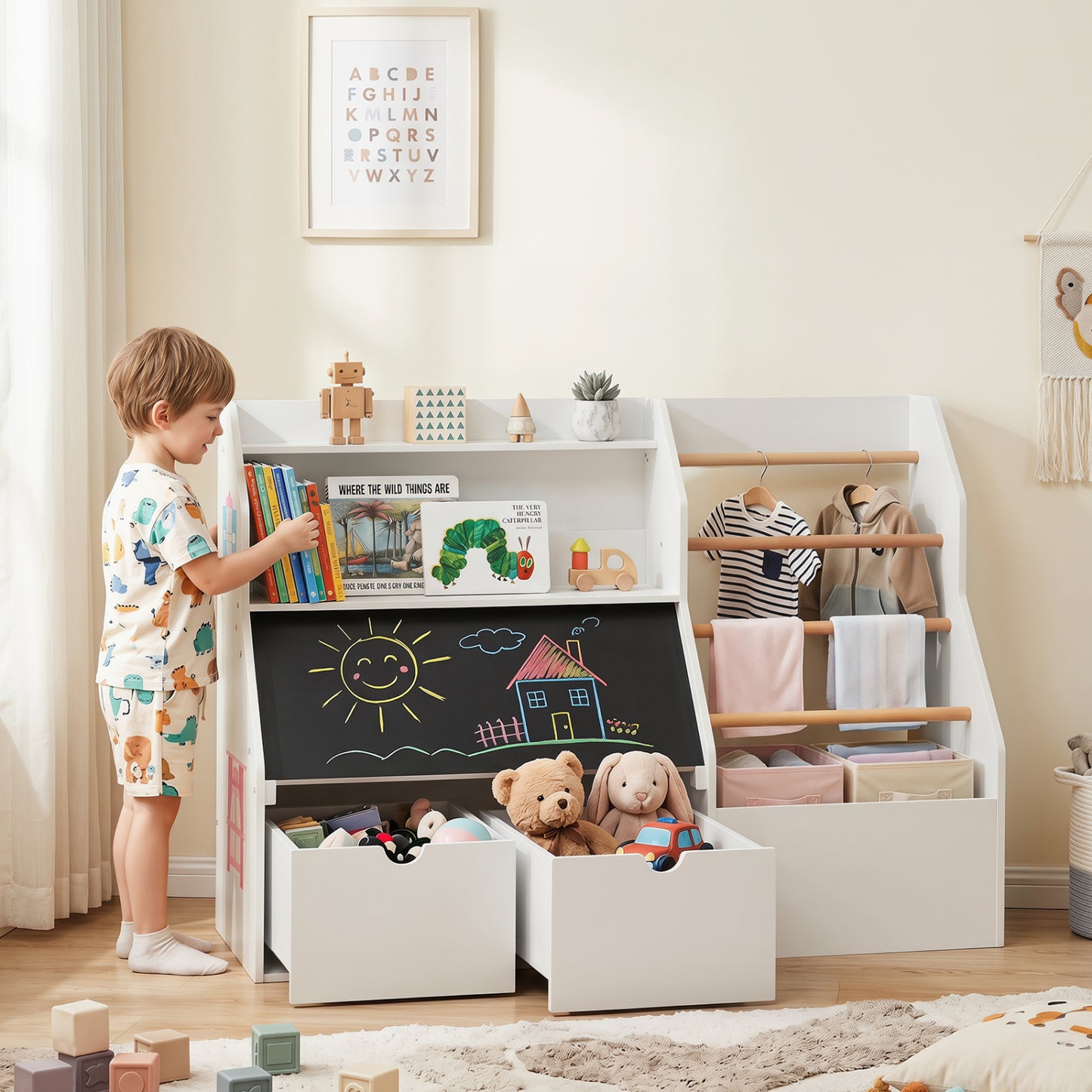 Kids Toy Storage Organizer with Flip-up Blackboard, White Kids Storage at Gallery Canada