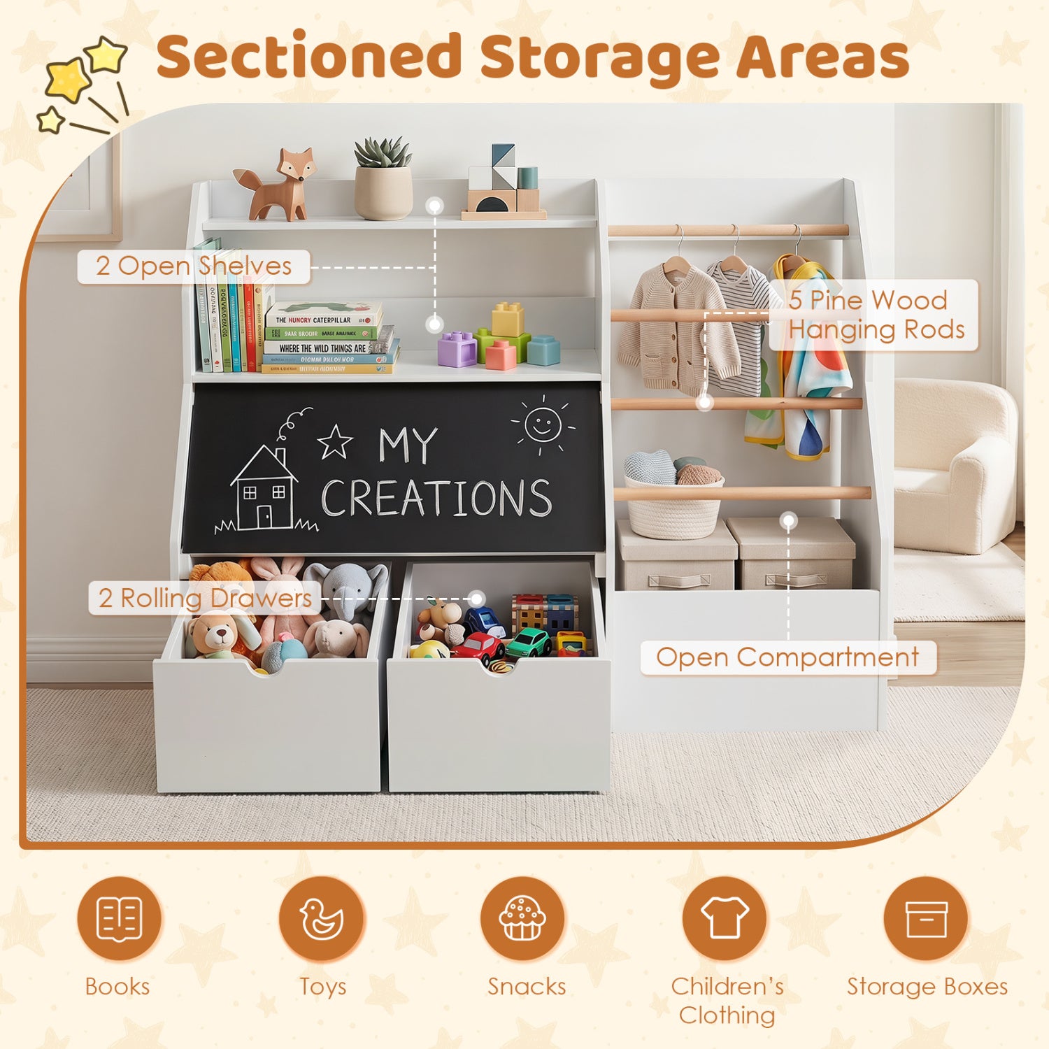 Kids Toy Storage Organizer with Flip-up Blackboard, White Kids Storage at Gallery Canada