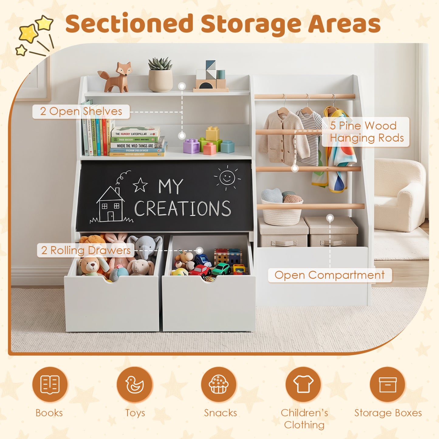 Kids Toy Storage Organizer with Flip-up Blackboard, White Kids Storage at Gallery Canada
