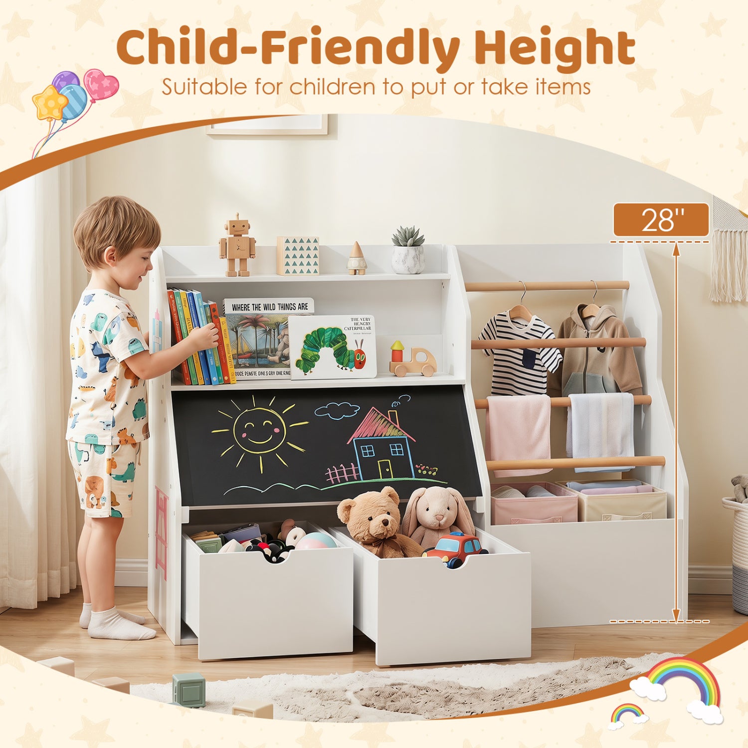 Kids Toy Storage Organizer with Flip-up Blackboard, White Kids Storage at Gallery Canada