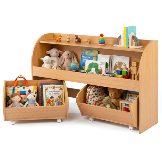 Kids Toy Storage Organizer, 2 Rolling Drawers, 3-Tier Bookshelf, Natural Kids Storage Natural at Gallery Canada