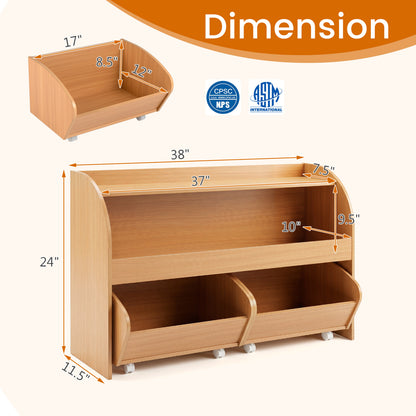 Kids Toy Storage Organizer, 2 Rolling Drawers, 3-Tier Bookshelf, Natural Kids Storage at Gallery Canada
