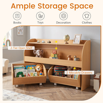 Kids Toy Storage Organizer, 2 Rolling Drawers, 3-Tier Bookshelf, Natural Kids Storage at Gallery Canada