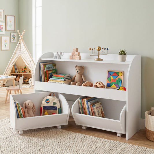 Kids Toy Storage Organizer, 2 Rolling Drawers, 3-Tier Bookshelf, White Kids Storage White at Gallery Canada