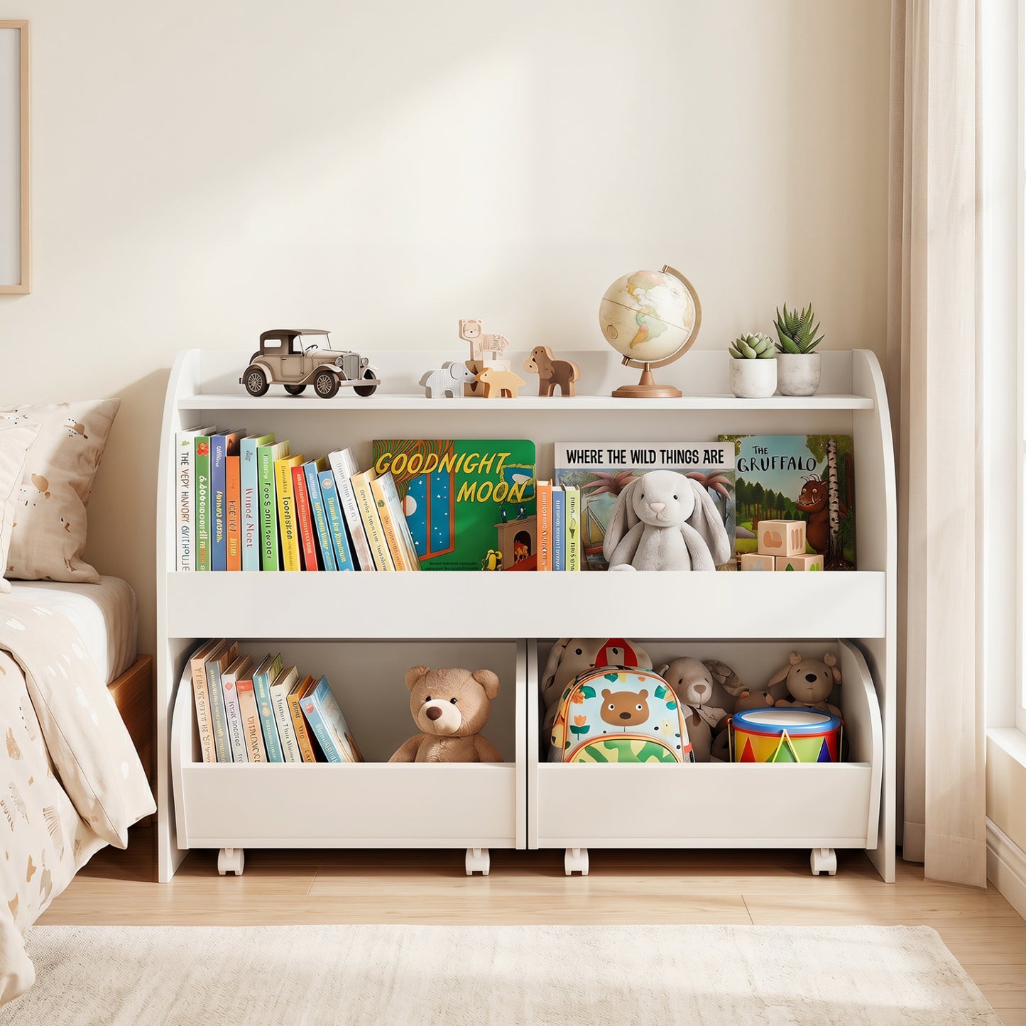 Kids Toy Storage Organizer, 2 Rolling Drawers, 3-Tier Bookshelf, White Kids Storage at Gallery Canada