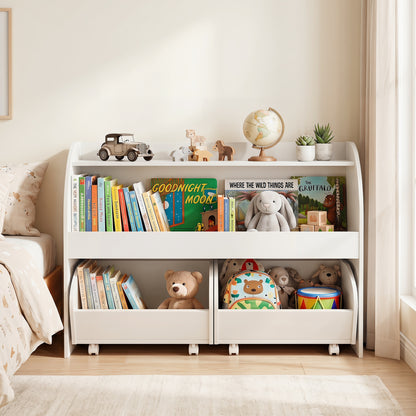 Kids Toy Storage Organizer, 2 Rolling Drawers, 3-Tier Bookshelf, White Kids Storage at Gallery Canada