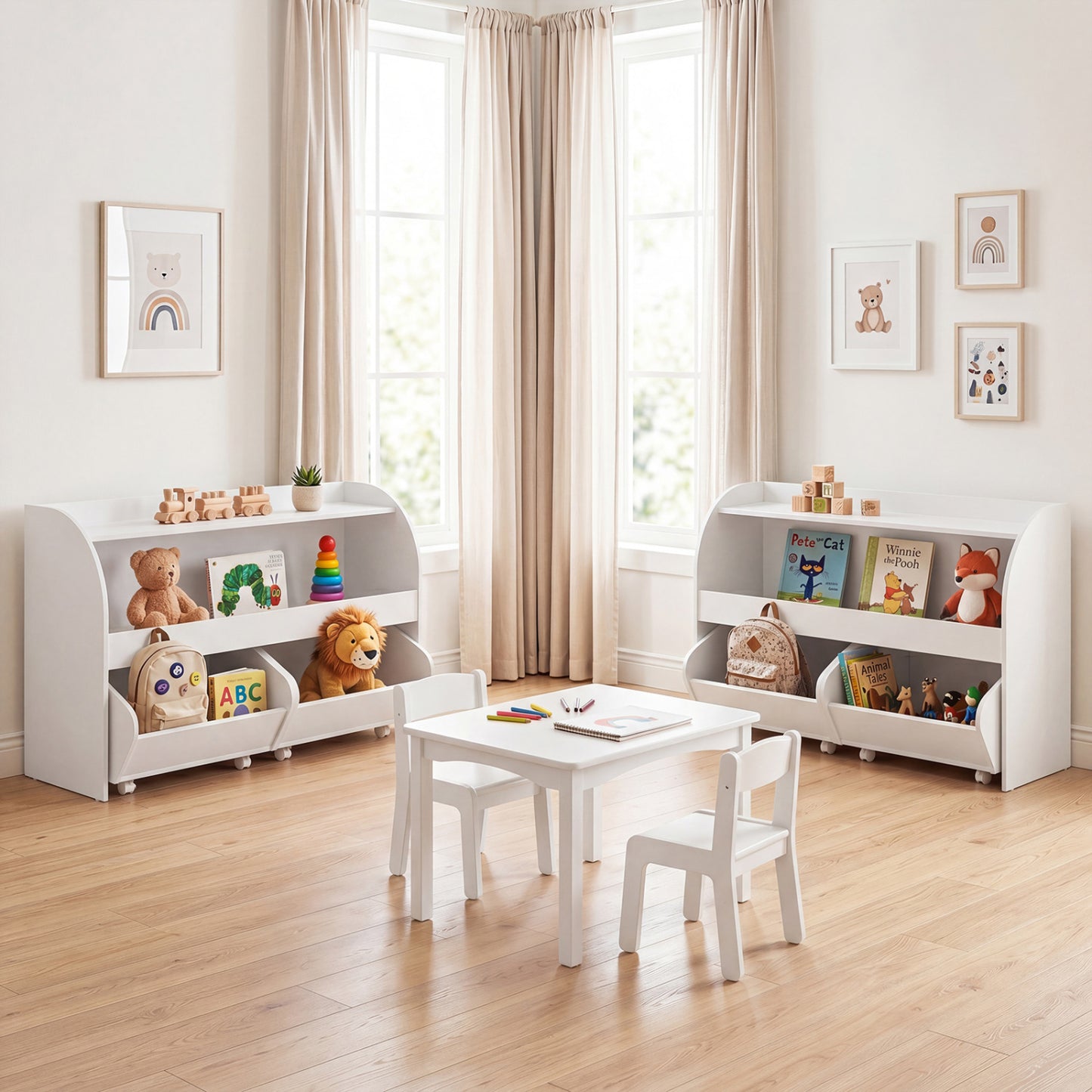 Kids Toy Storage Organizer, 2 Rolling Drawers, 3-Tier Bookshelf, White Kids Storage at Gallery Canada