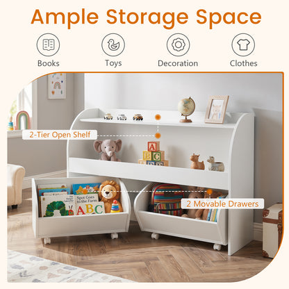 Kids Toy Storage Organizer, 2 Rolling Drawers, 3-Tier Bookshelf, White Kids Storage at Gallery Canada