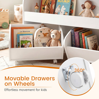 Kids Toy Storage Organizer, 2 Rolling Drawers, 3-Tier Bookshelf, White Kids Storage at Gallery Canada
