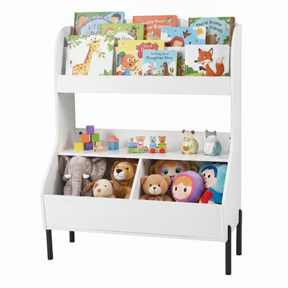 Wooden Montessori Bookshelf with 2 Storage Bins, White Kids Storage White at Gallery Canada