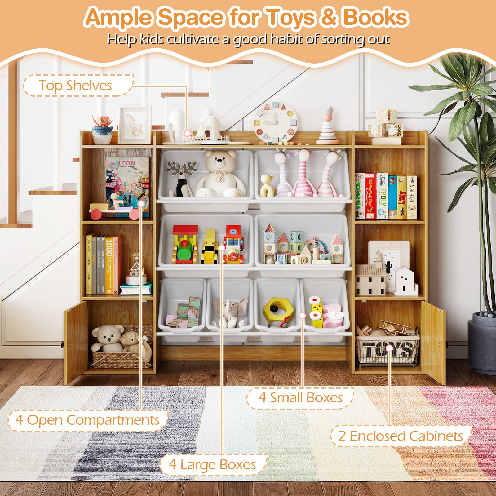 Kids Toy Storage Bookshelf With Boxes, Open Shelves, Beige Kids Storage at Gallery Canada