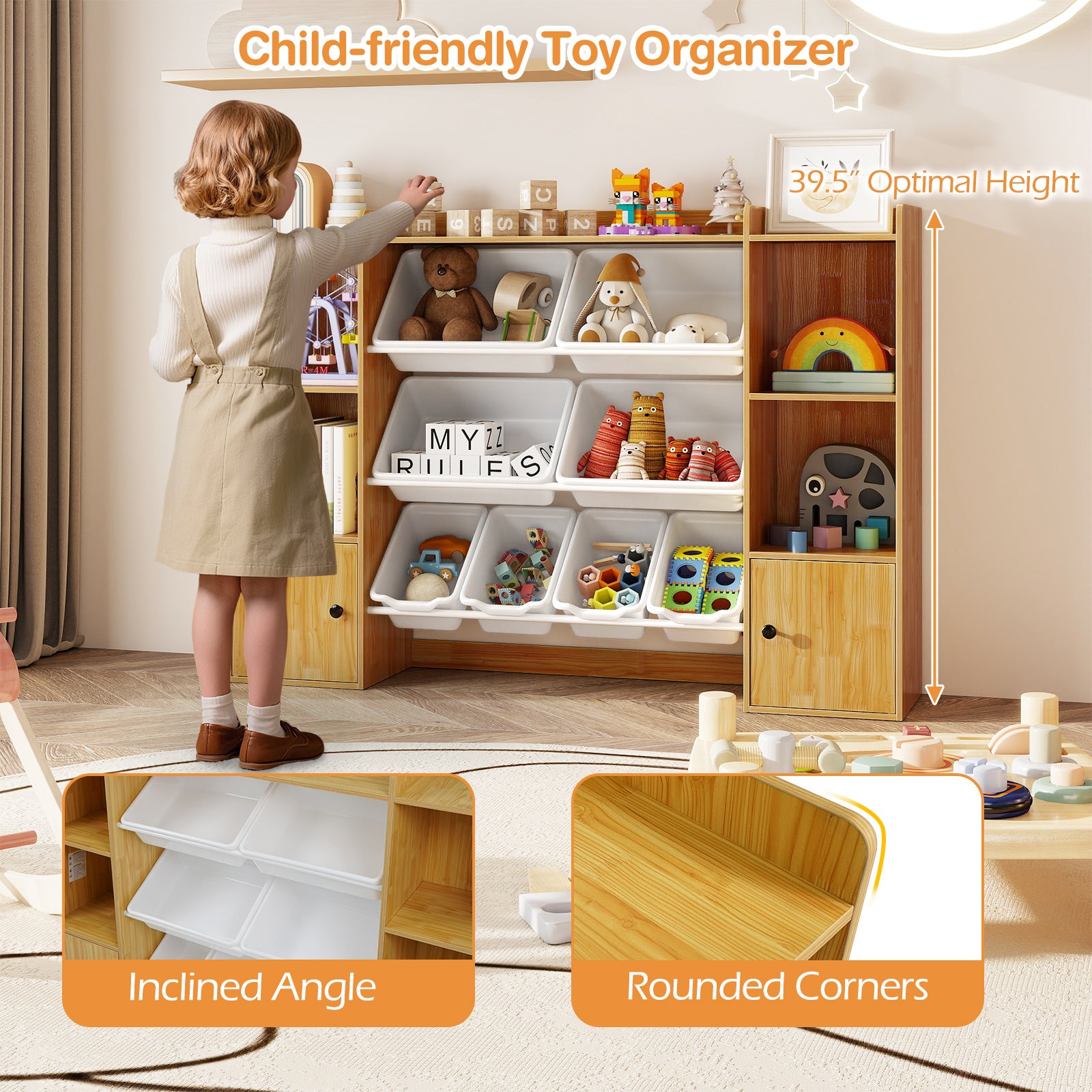 Kids Toy Storage Bookshelf With Boxes, Open Shelves, Beige Kids Storage at Gallery Canada