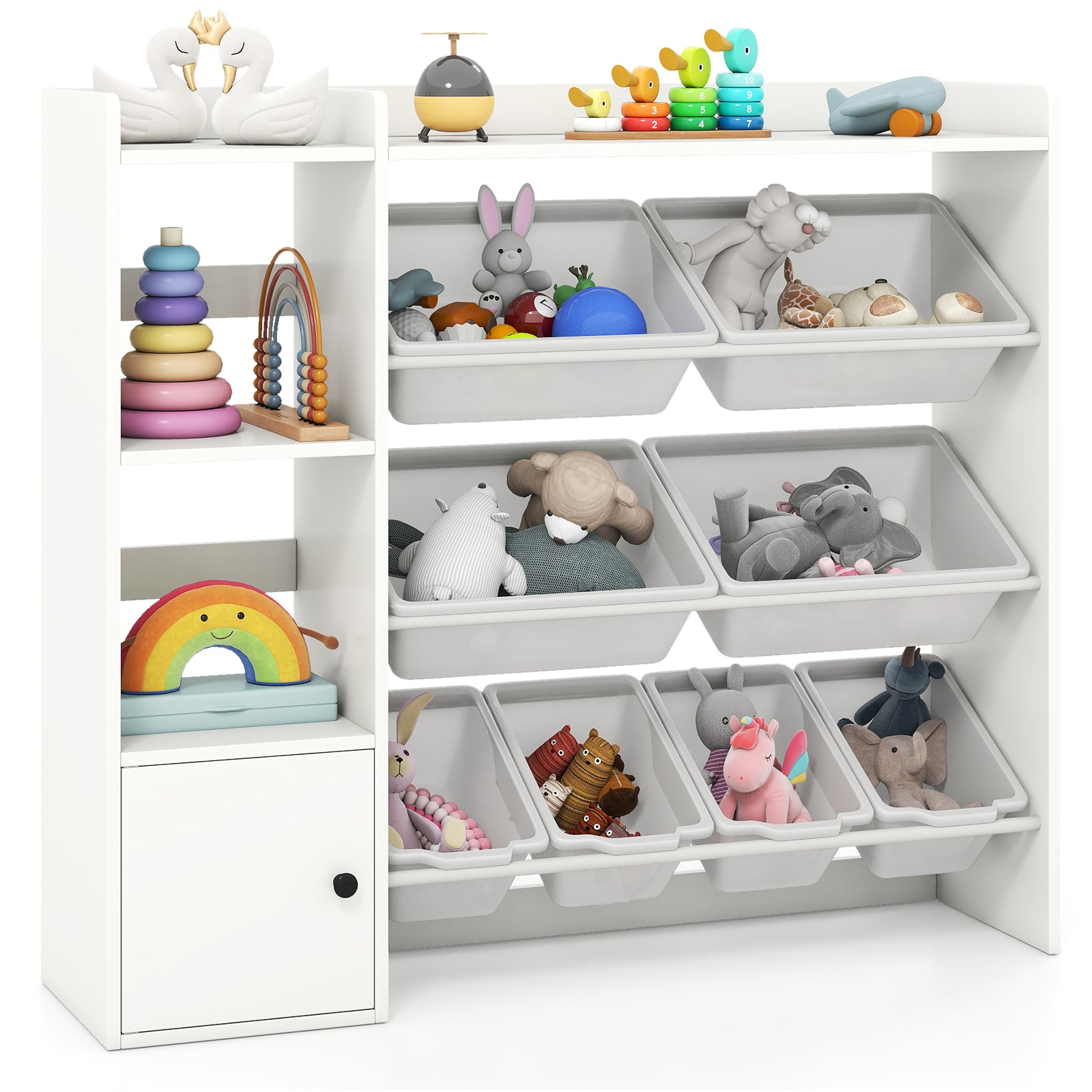 Kids Toy Storage and Bookshelf with Open Shelves and Single-door Cabinet, White Kids Storage at Gallery Canada