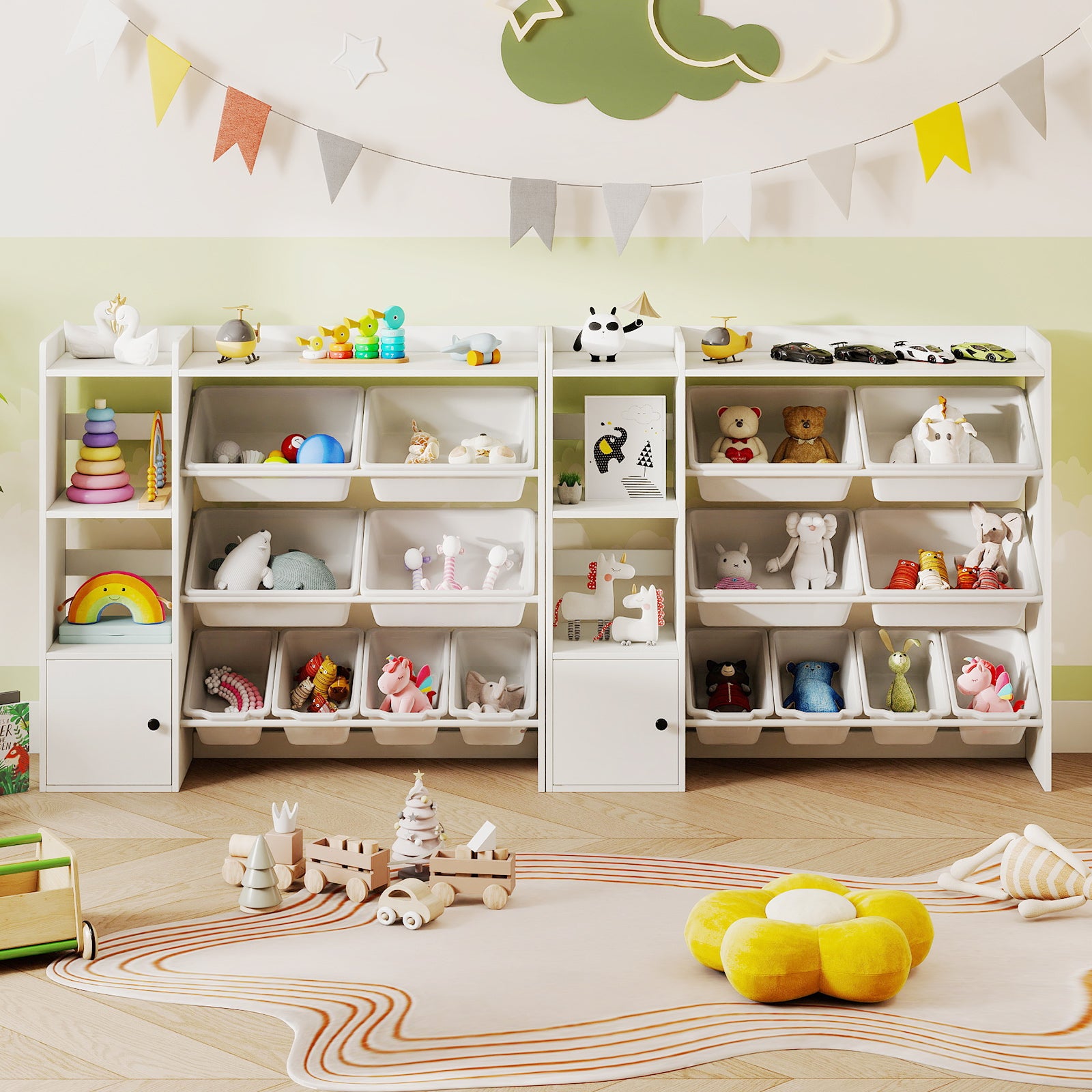 Kids Toy Storage and Bookshelf with Open Shelves and Single-door Cabinet, White Kids Storage at Gallery Canada