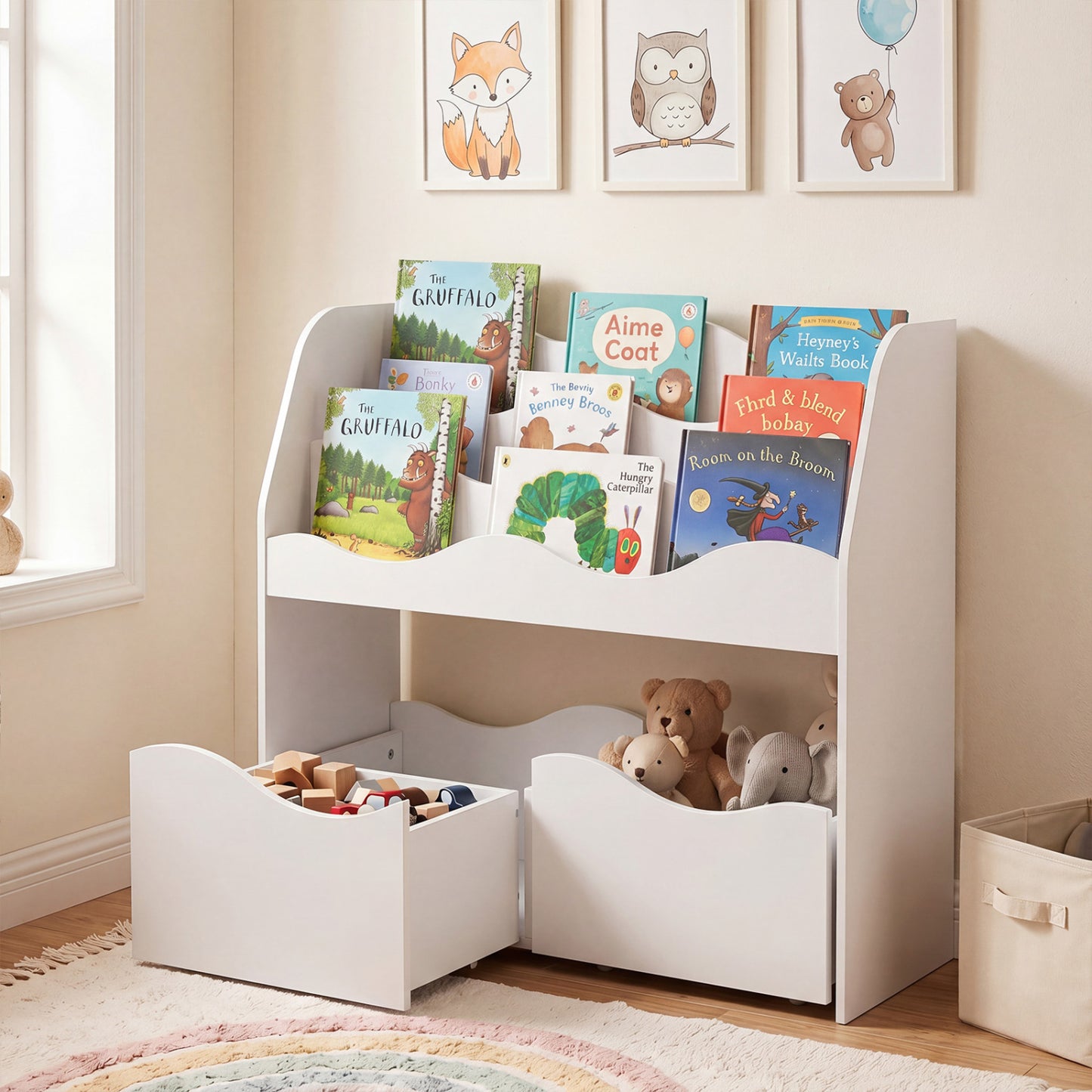 Kids Wooden Toy Storage Organizer, 2 Rolling Drawers, White Kids Storage at Gallery Canada