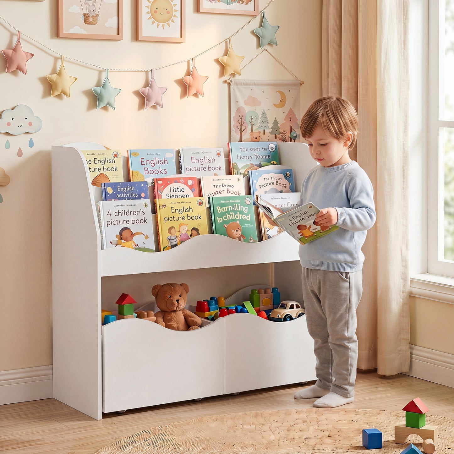 Kids Wooden Toy Storage Organizer, 2 Rolling Drawers, White Kids Storage at Gallery Canada