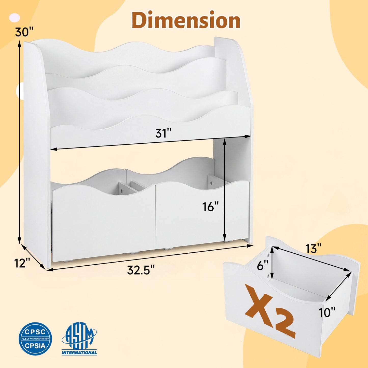 Kids Wooden Toy Storage Organizer, 2 Rolling Drawers, White Kids Storage at Gallery Canada