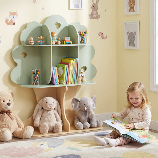 Kids Tree Bookshelf, 45" Tall, Freestanding Bookcase, Green Kids Storage Green at Gallery Canada
