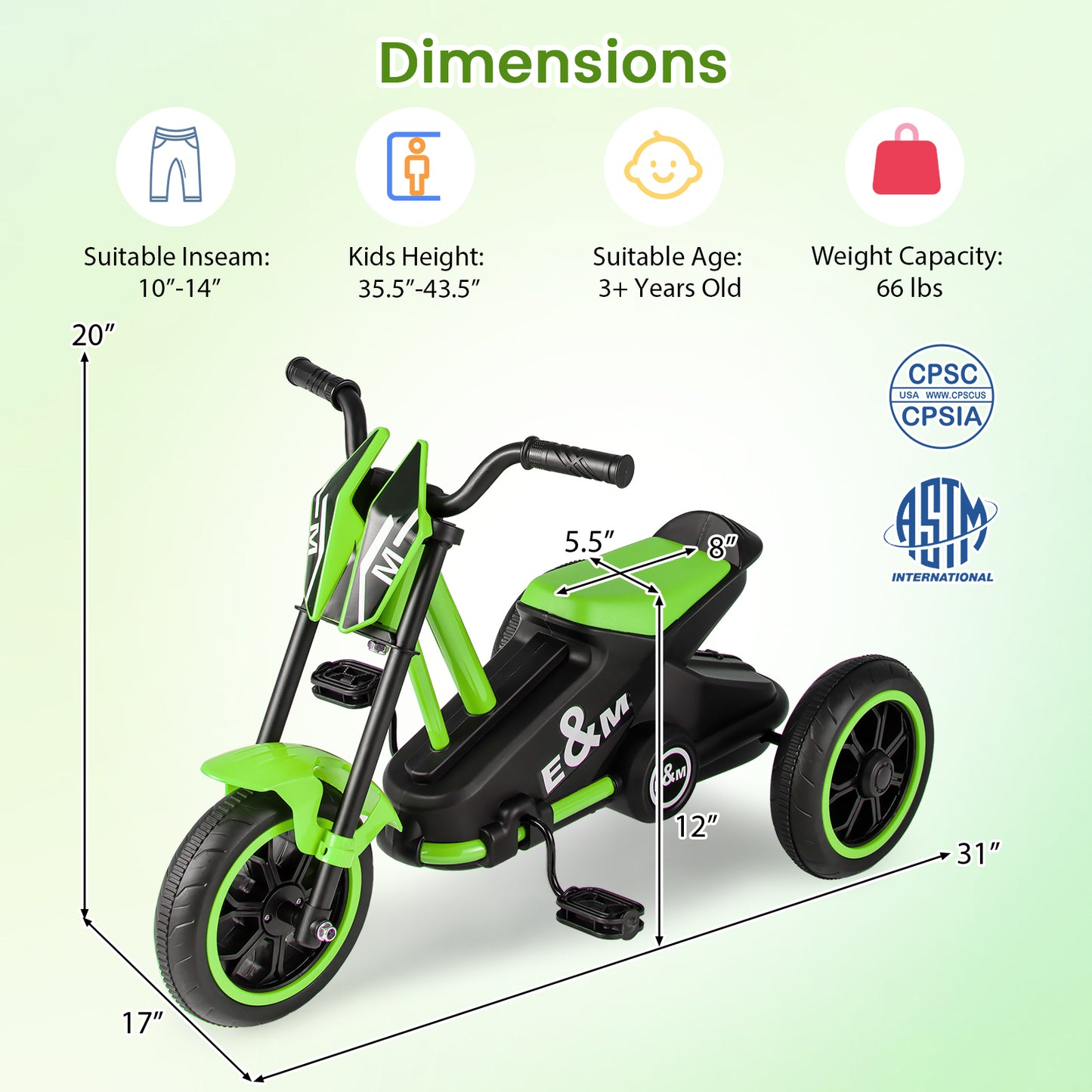 Kids Tricycle 3-Wheel Toddler Bike with Foot Pedals Forward Backward, Green Balance Bikes at Gallery Canada