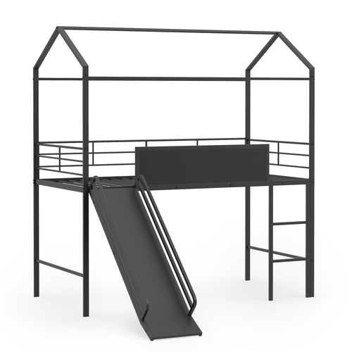 Twin Size Loft Bed With Ladder And Slide, Black