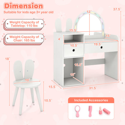 Kids Vanity Desk And Chair Set With Lights, Open Shelves, White Kids Vanities at Gallery Canada