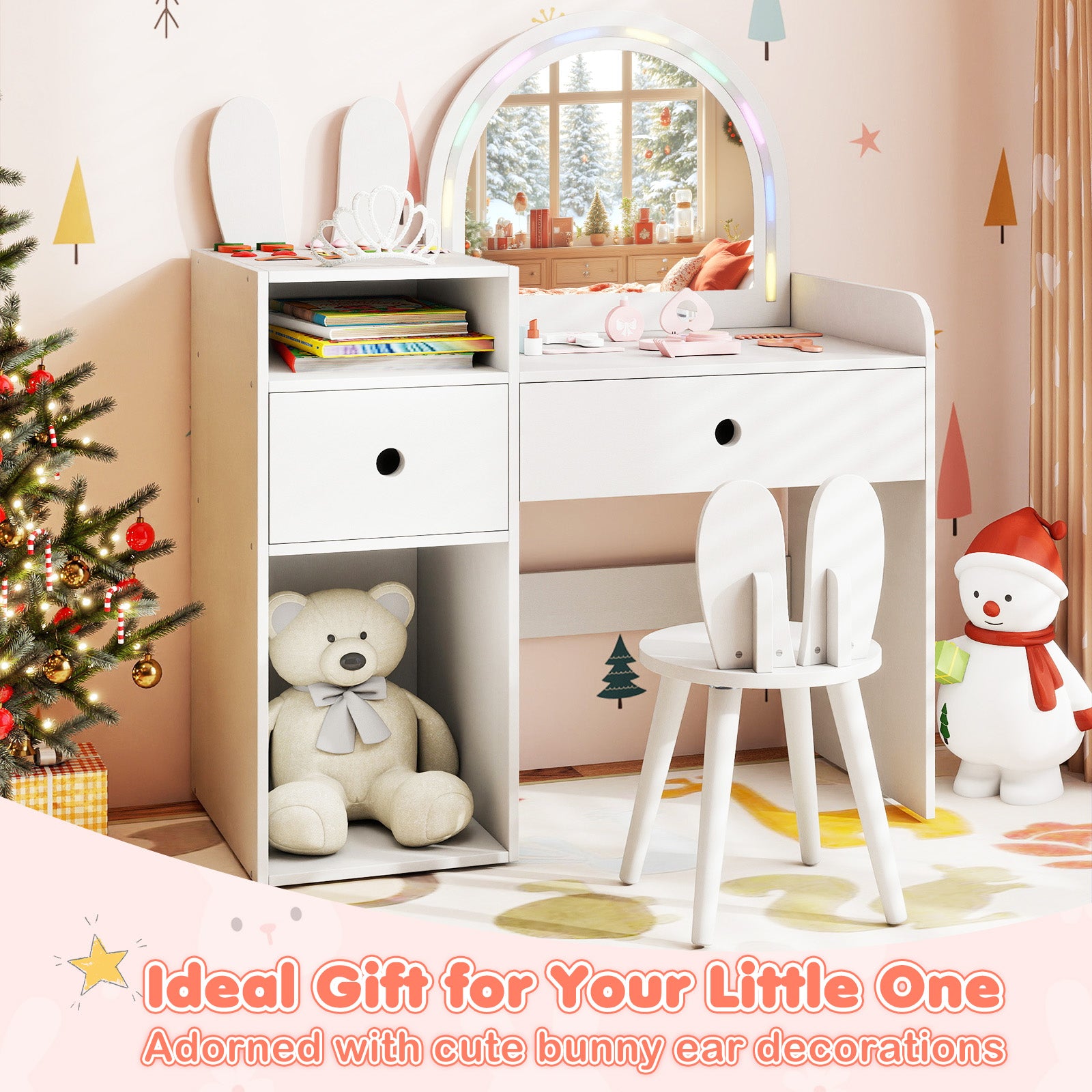 Kids Vanity Desk And Chair Set With Lights, Open Shelves, White Kids Vanities at Gallery Canada