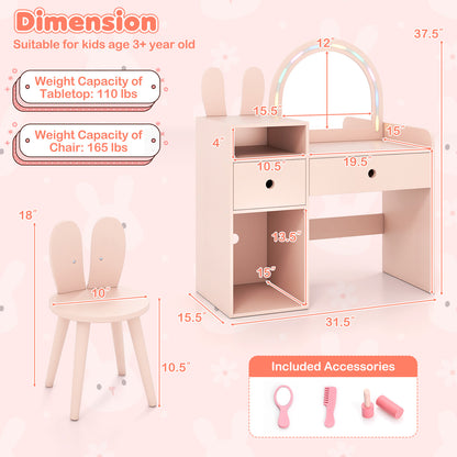 Kids Vanity Desk And Chair Set With Lights, Open Shelves, Pink Kids Vanities at Gallery Canada