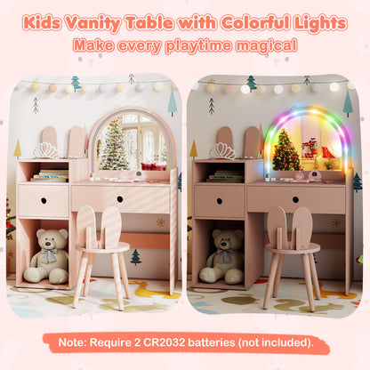 Kids Vanity Desk And Chair Set With Lights, Open Shelves, Pink Kids Vanities at Gallery Canada