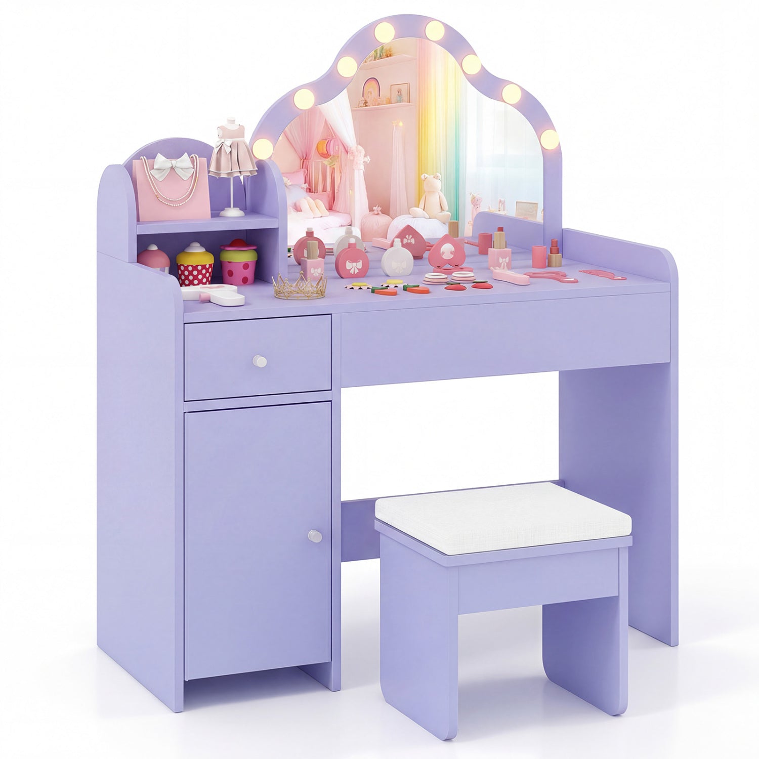 Kids Vanity Desk With Mirror And Lights, Purple Kids Vanities at Gallery Canada