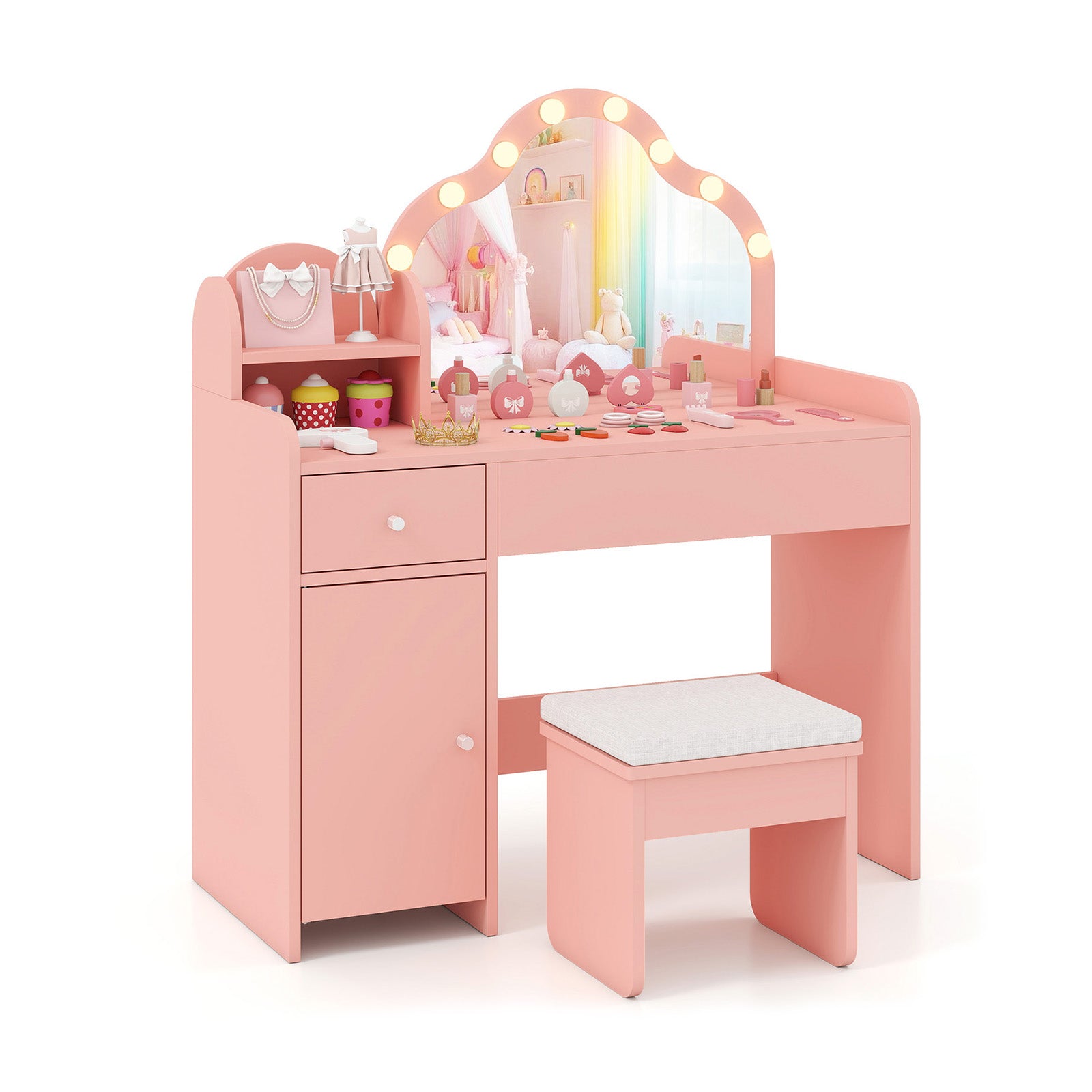 Kids Vanity Desk With Mirror And Lights, Pink Kids Vanities Pink at Gallery Canada