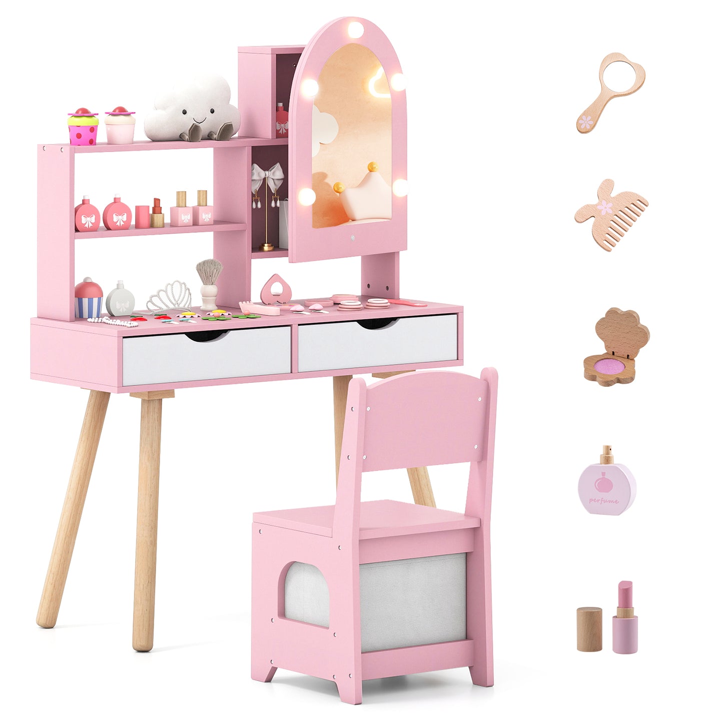 Kids Vanity Set With 3-Color Lighting, Adjustable Brightness, Pink Kids Vanities at Gallery Canada