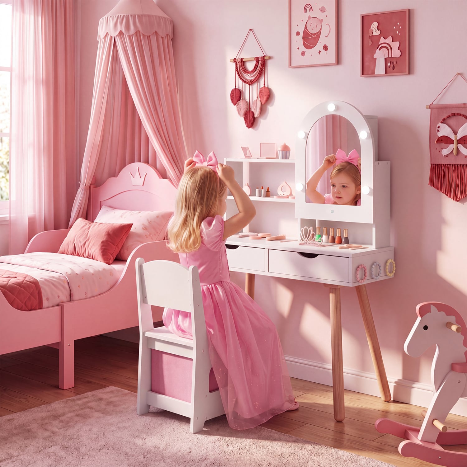 Kids Vanity Set, Pretend Play Dressing Table, Mirror Cabinet, White Kids Vanities at Gallery Canada
