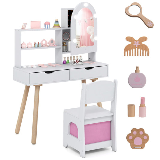 Kids Vanity Set, Pretend Play Dressing Table, Mirror Cabinet, White Kids Vanities White at Gallery Canada