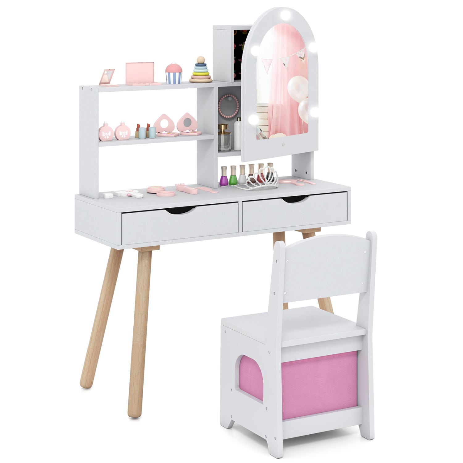 Kids Vanity Set, Pretend Play Dressing Table, Mirror Cabinet, White Kids Vanities at Gallery Canada
