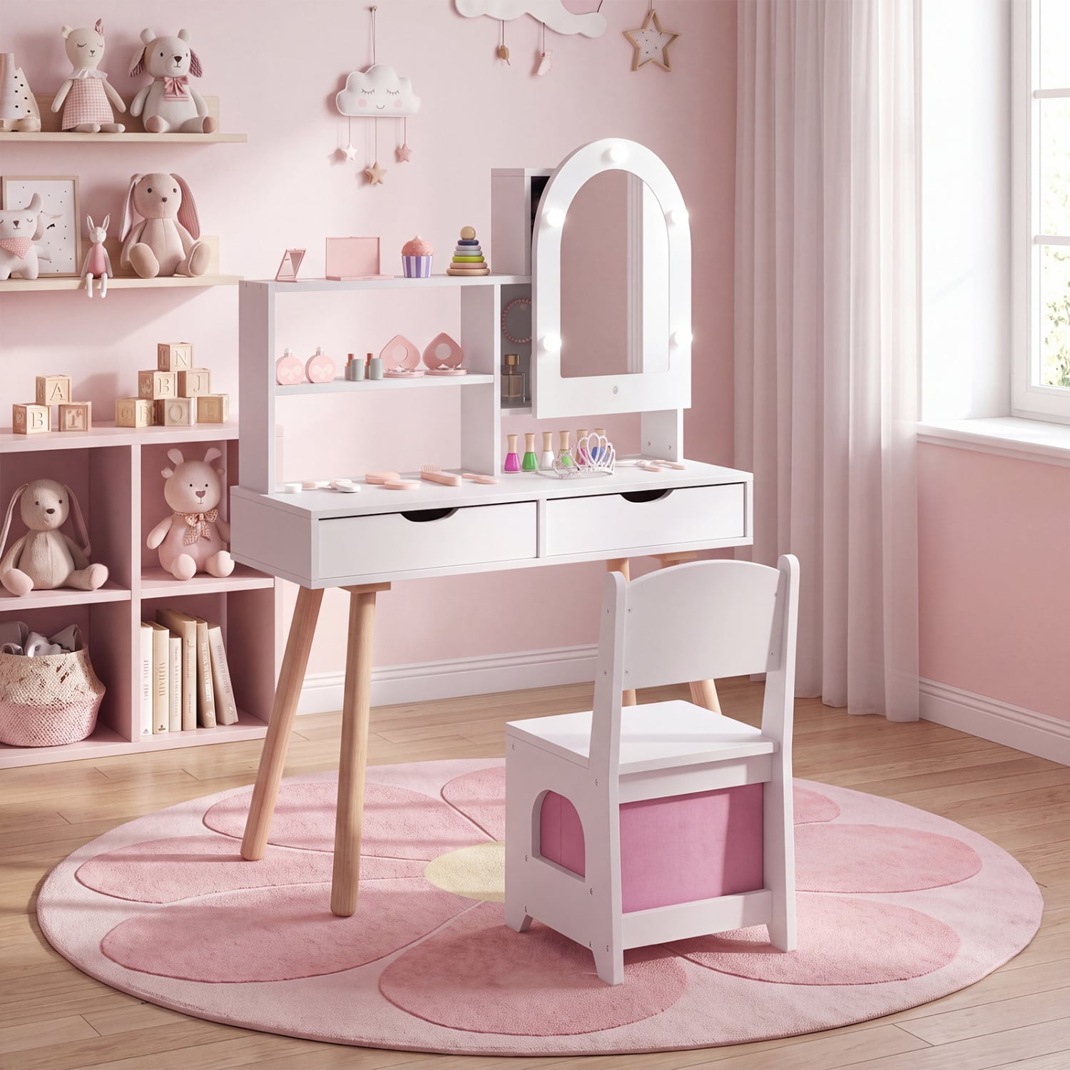 Kids Vanity Set, Pretend Play Dressing Table, Mirror Cabinet, White Kids Vanities at Gallery Canada