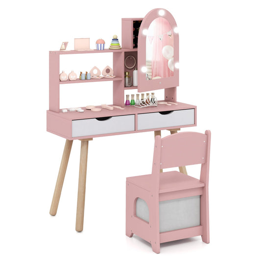Kids Vanity Set Pretend Play Dressing Table, Mirror, Pink Kids Vanities Pink at Gallery Canada