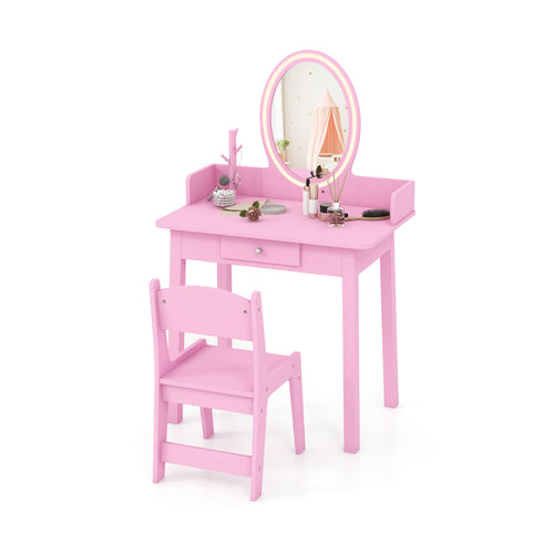 Kids Vanity Set With Lighted Mirror, Pink