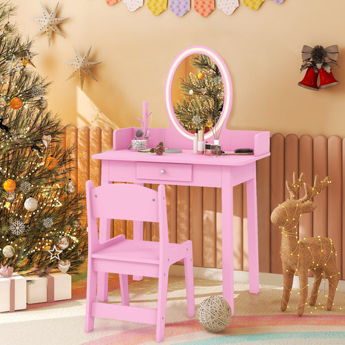 Kids Vanity Set With Lighted Mirror, Pink