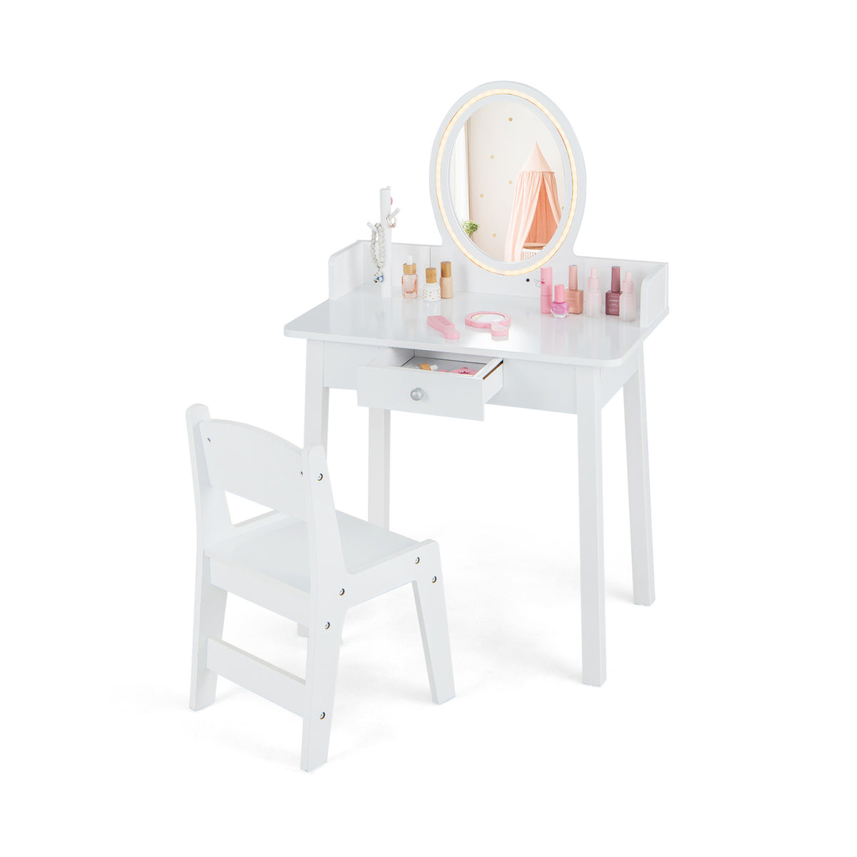 Kids Vanity Set With Lighted Mirror, White Kids Vanities White at Gallery Canada