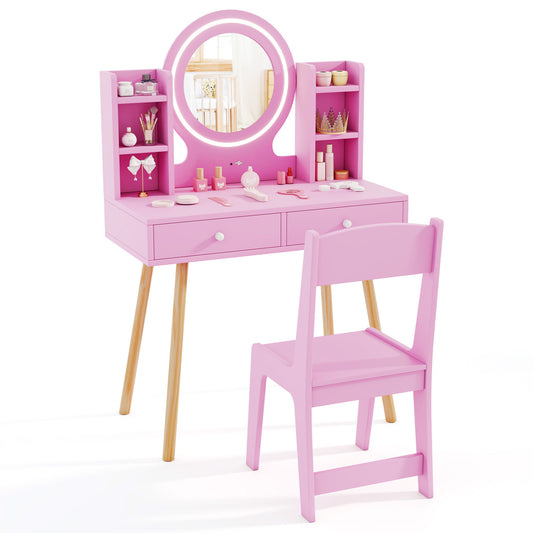 Kids Vanity Set With Lighted Mirror, Storage Drawers, Pink Kids Vanities Pink at Gallery Canada