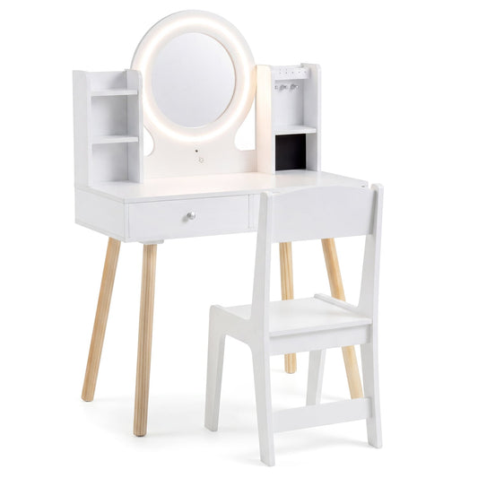 Kids Vanity Set With Lighted Mirror, Storage Drawers, White Kids Vanities White at Gallery Canada