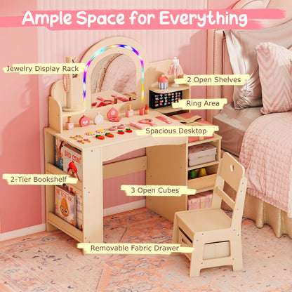 Kids Vanity Set With LED Lights, Makeup Dressing Table & Chair, Natural Kids Vanities at Gallery Canada