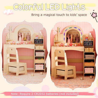 Kids Vanity Set With LED Lights, Makeup Dressing Table & Chair, Natural Kids Vanities at Gallery Canada