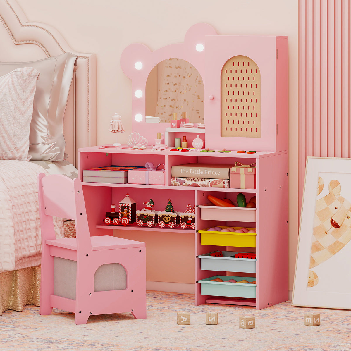 Kids Vanity with Lights and 5 Drawers for Kids Aged 3+ Years Old, Pink Kids Vanities at Gallery Canada
